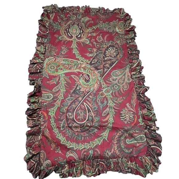 Pottery Barn Paisley Cotton King Ruffle Red Green Pillow Sham Multicolor **Lined - Picture 5 of 6